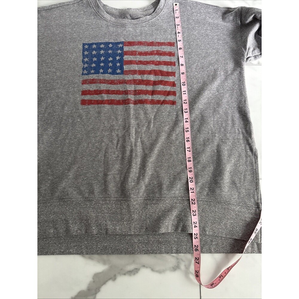 Lucky Brand Women Medium Gray Distressed American Flag USA Pullover Sweatshirt - Picture 8 of 10